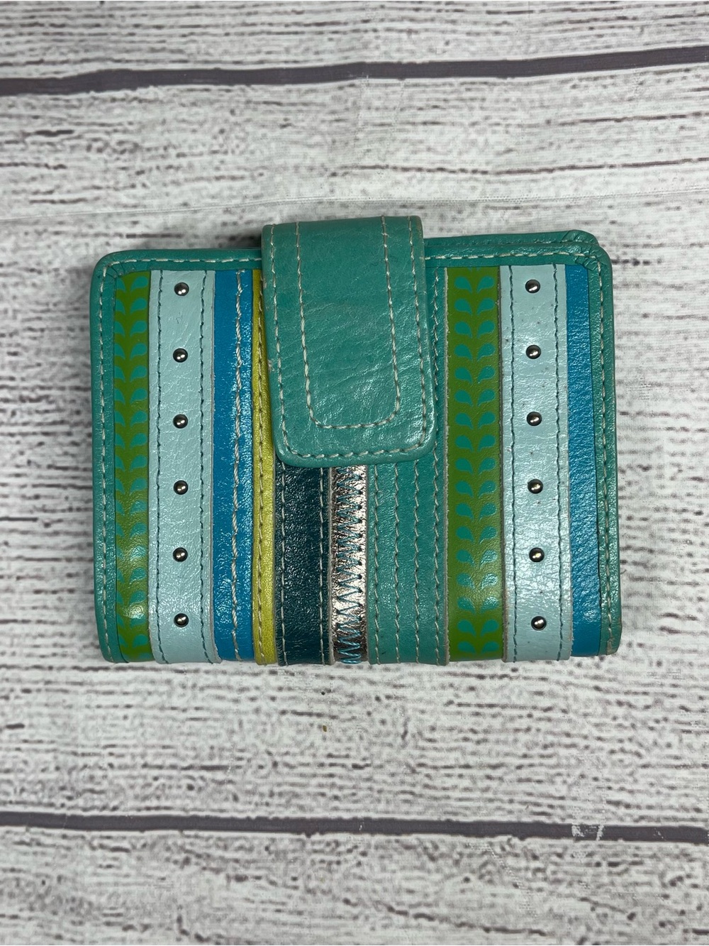 Fossil Y2K Blue Leather Striped Small Wallet
